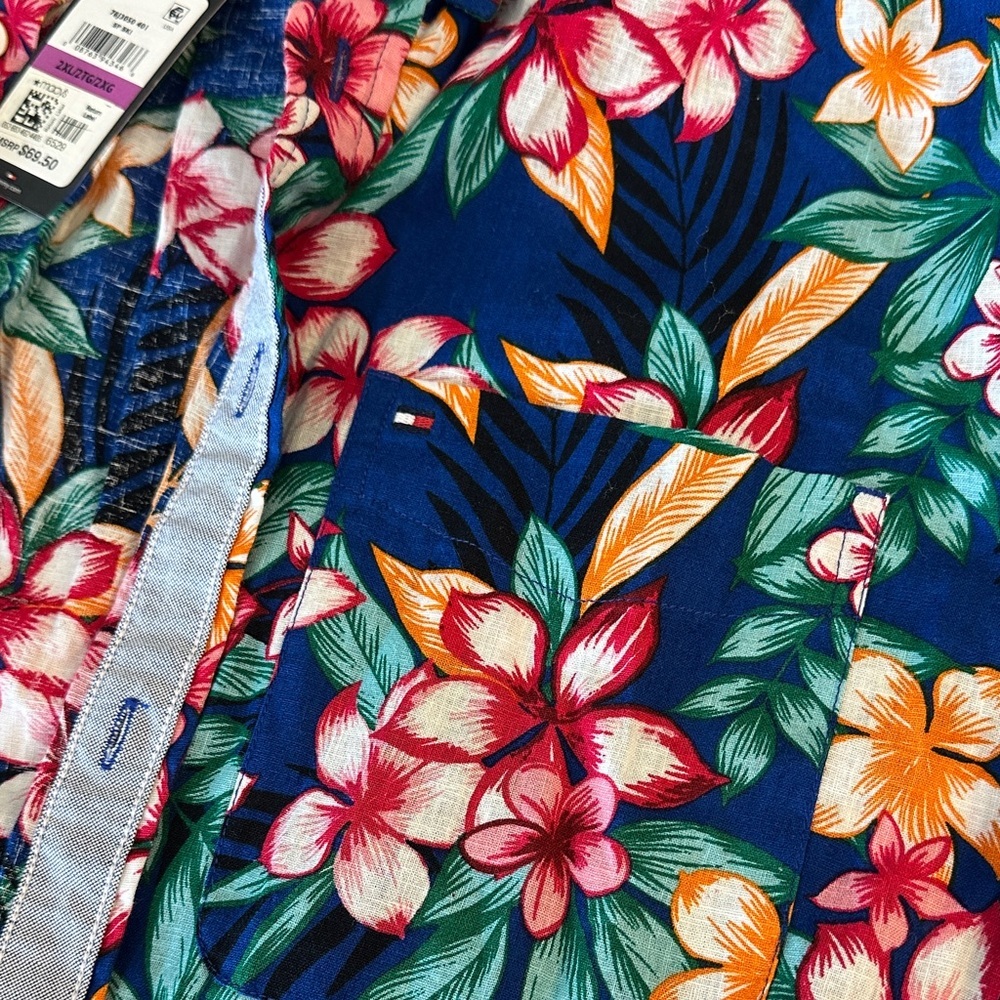 Tommy Hilfiger Hawaiian Linen Cotton Blend Button Down T Shirt NWT Oversized - Picture 5 of 9